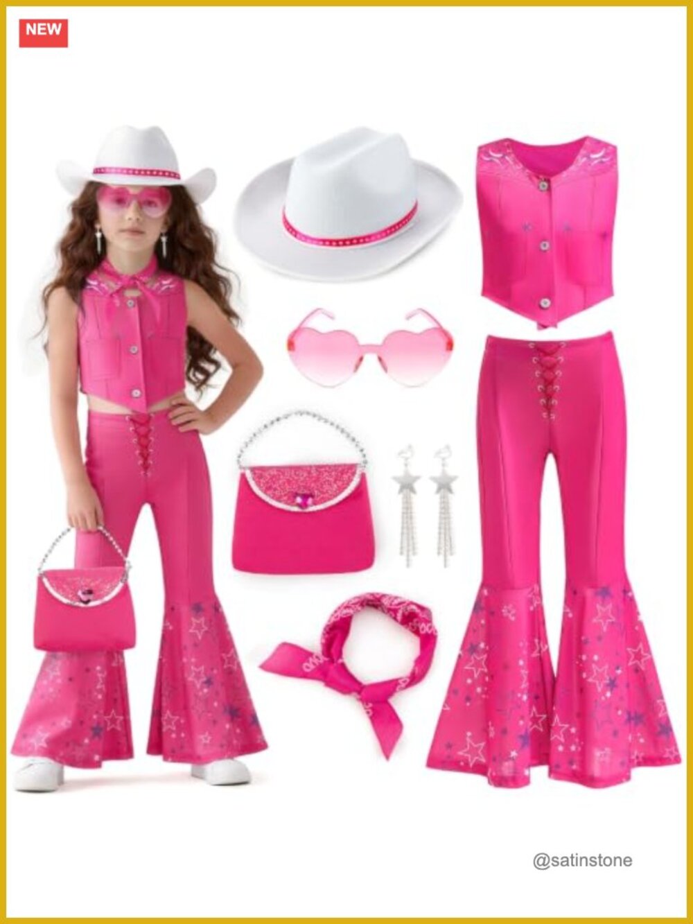Cowgirl Costume Complete Set with Vest, Bell Bottoms, Hat & Accessories